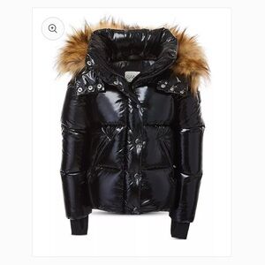 Girls SAM Shiny Black Puffer Jacket with faux fur hood size 12